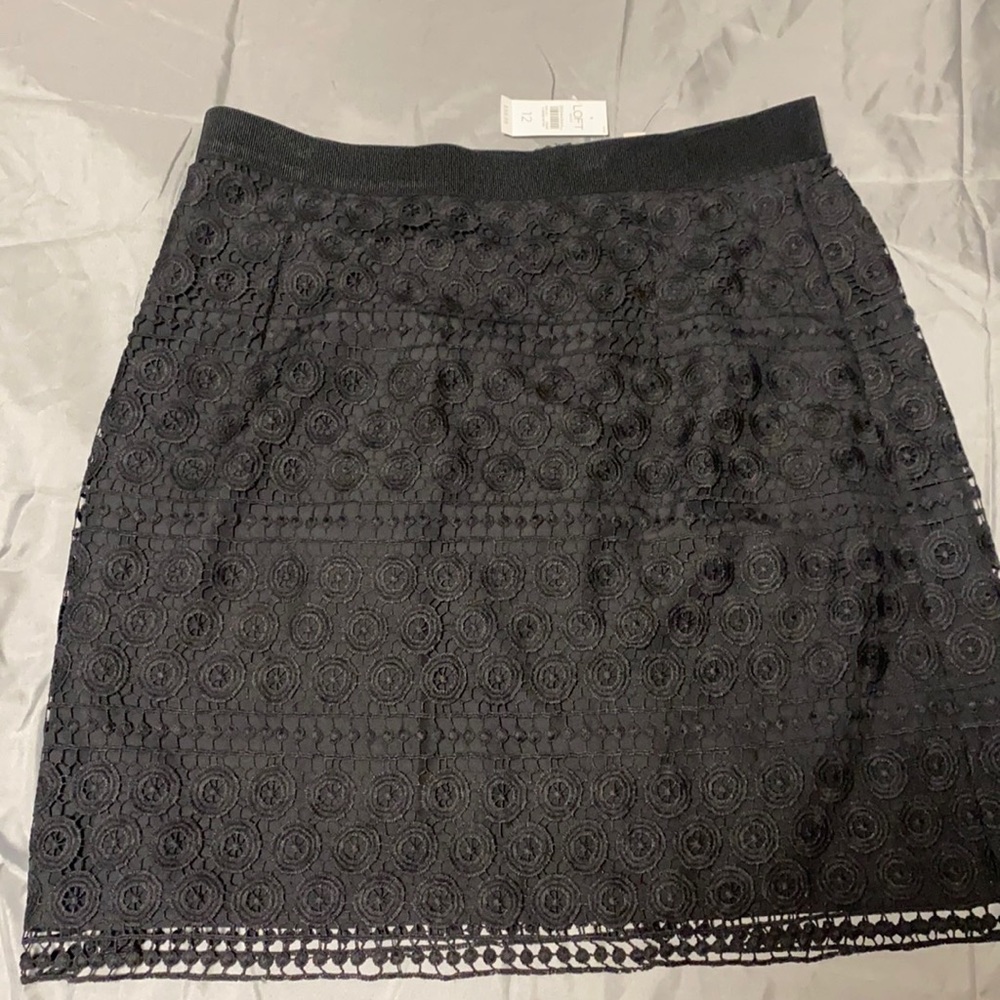 NWT Loft Outlet size 12 Lace overlay skirt A line midi black
